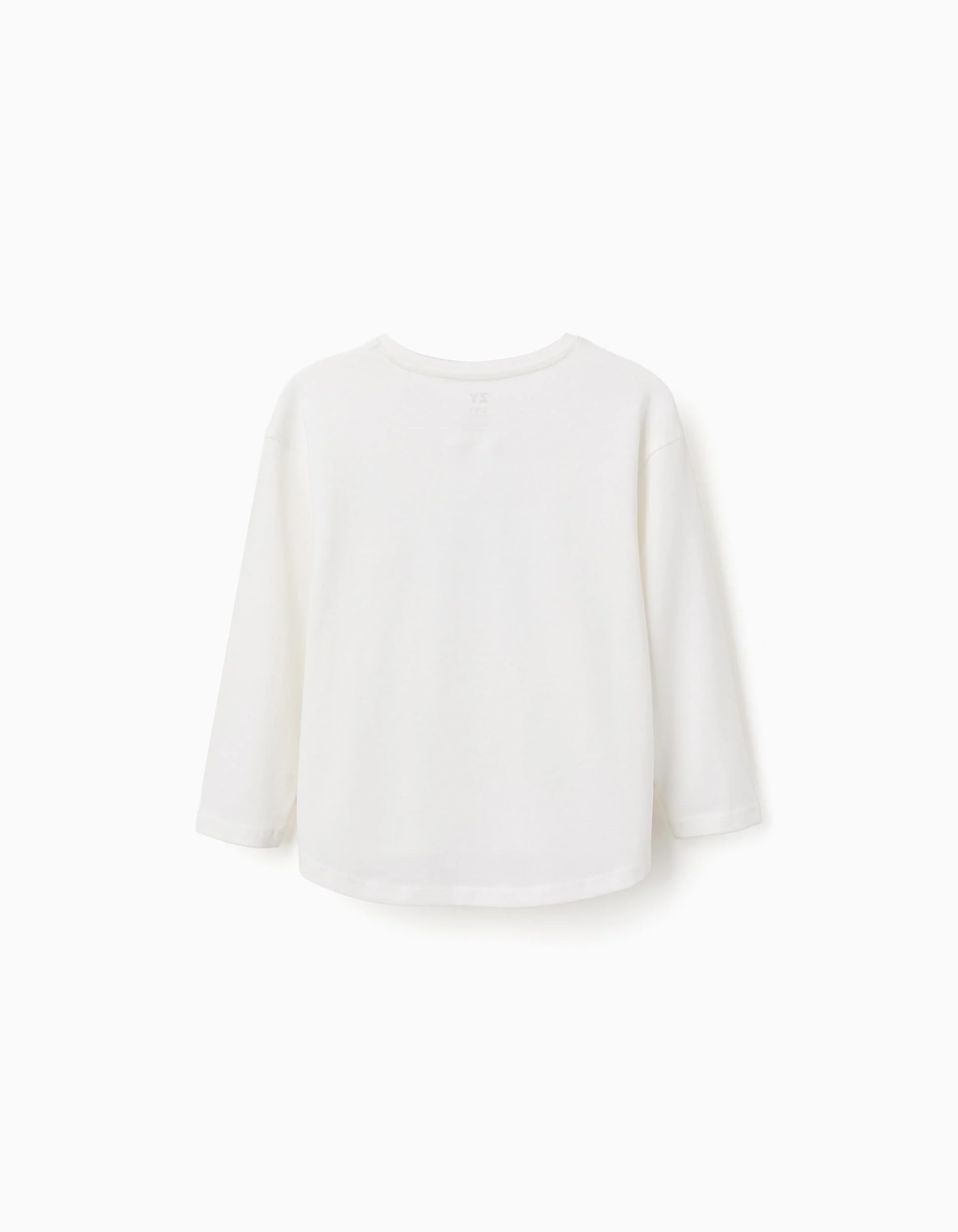 Long sleeve cotton T-shirt with embossed print for girls, white/blue
