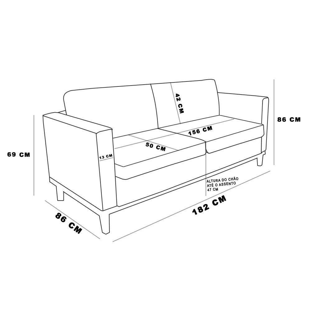 Sofá 03 Lugares Linho Base Madeira Castanho A26 Grafite