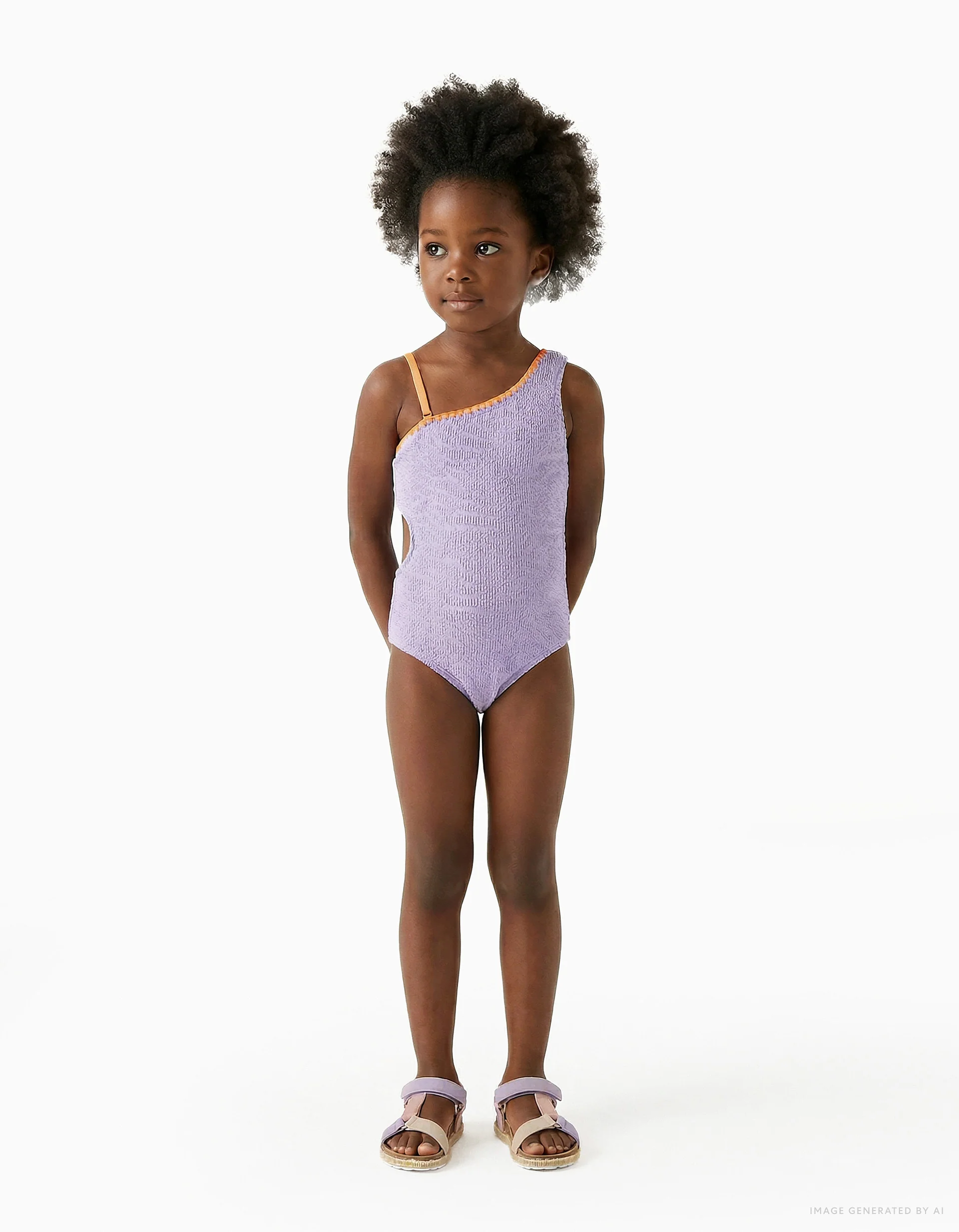 Swimsuit with cut-out + scrunchie for girls, lilac/orange