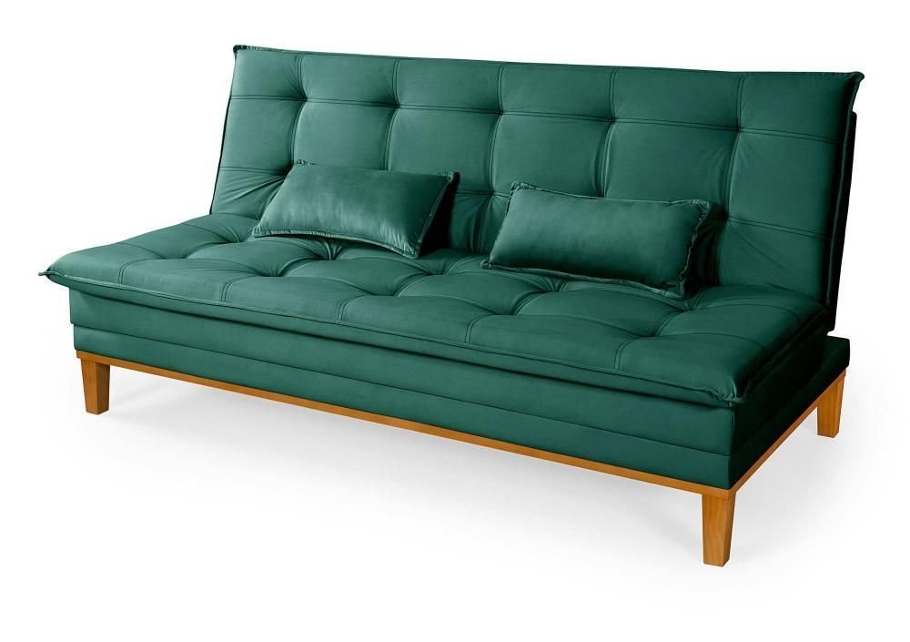 Sofá Cama Reclinável Melim 2 Lugares Confortável Suede Pés de Madeira