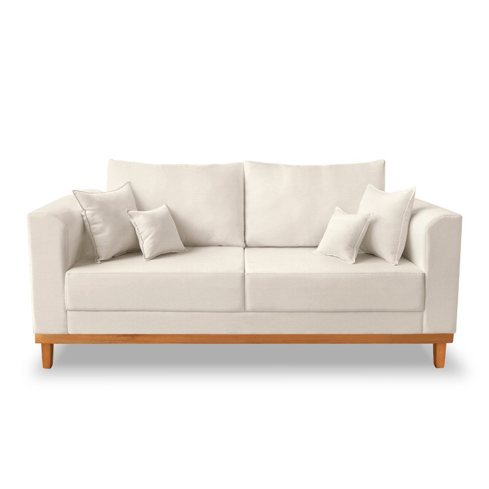 Sofá Viena 3 Lugares Para Recepção Linho Bege - Madeira Prima Deccor