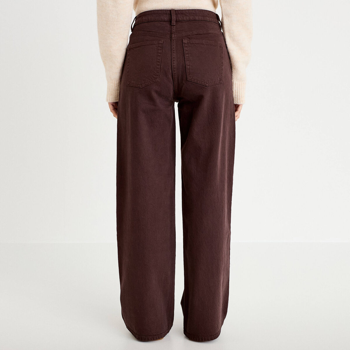 Jean wide leg taille haute marron foncé femme
