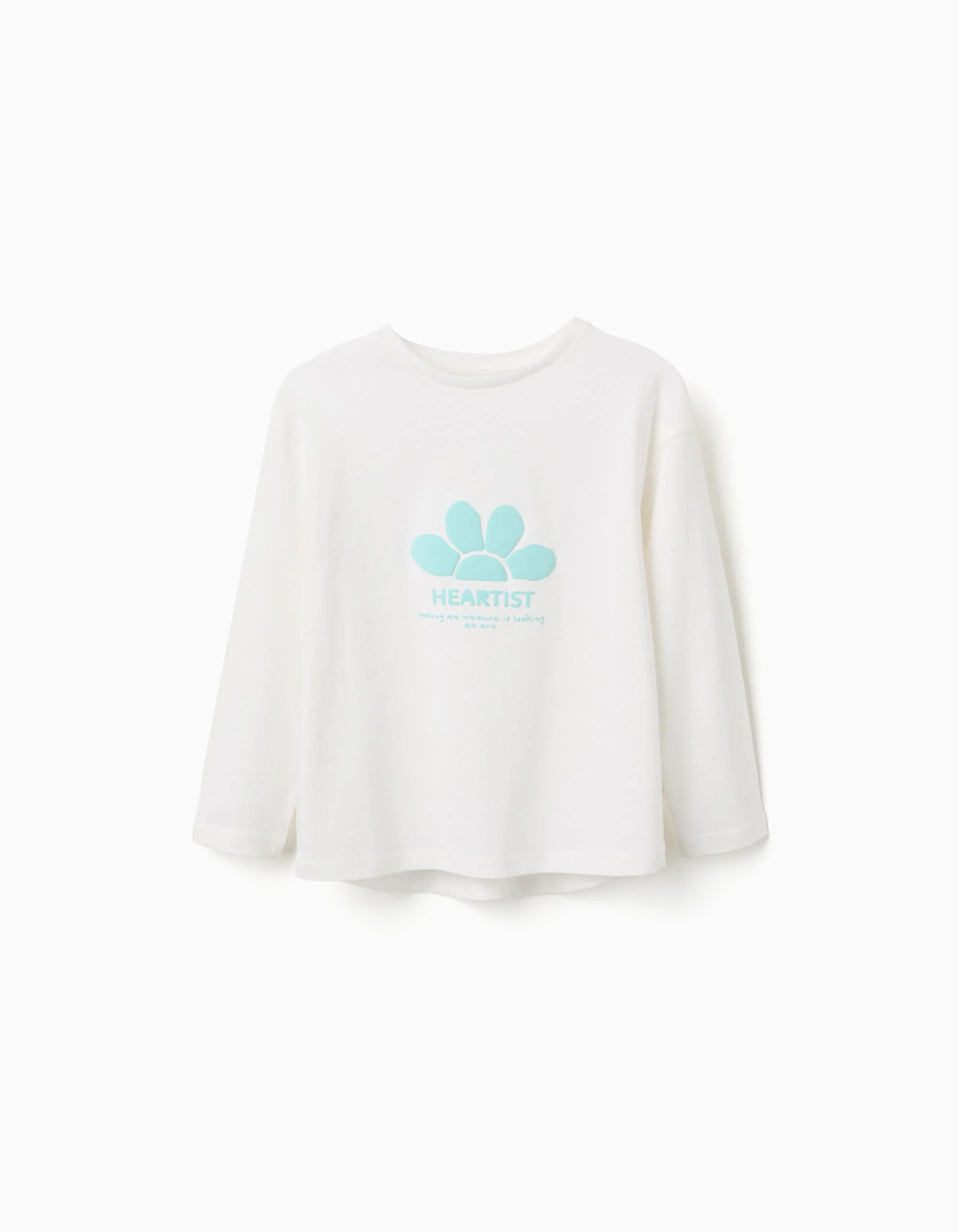 Long sleeve cotton T-shirt with embossed print for girls, white/blue