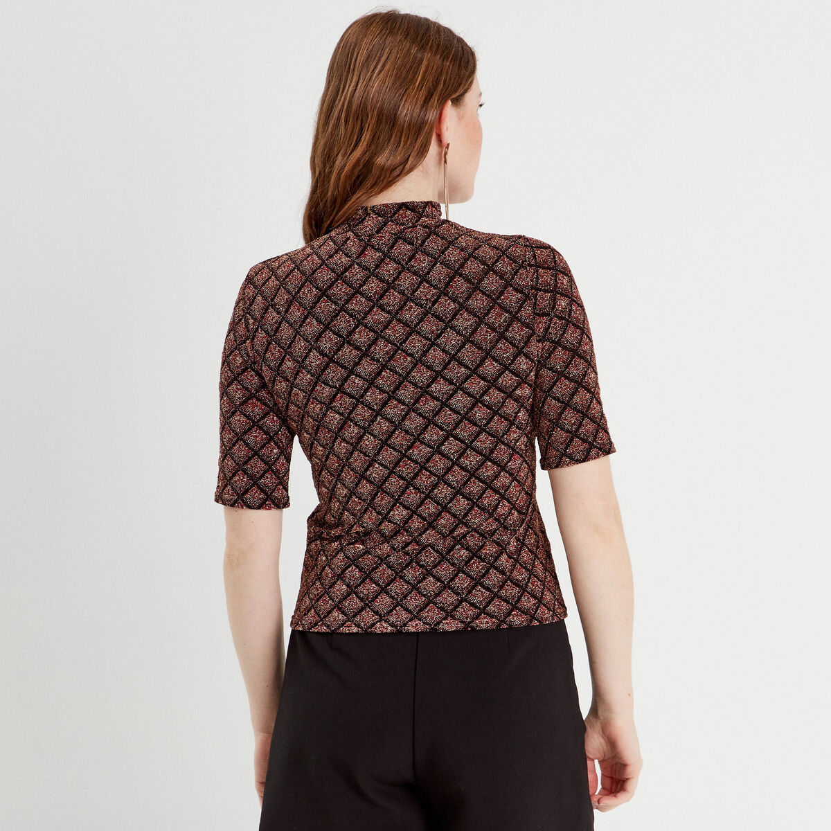 T-shirt col montant bordeaux femme