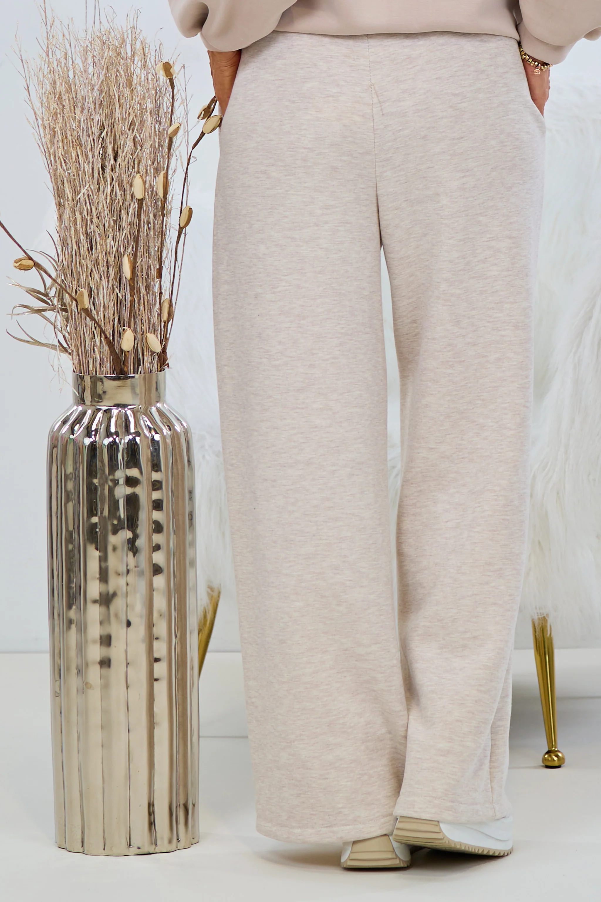 Lässige Freizeithose, hellbeige-meliert