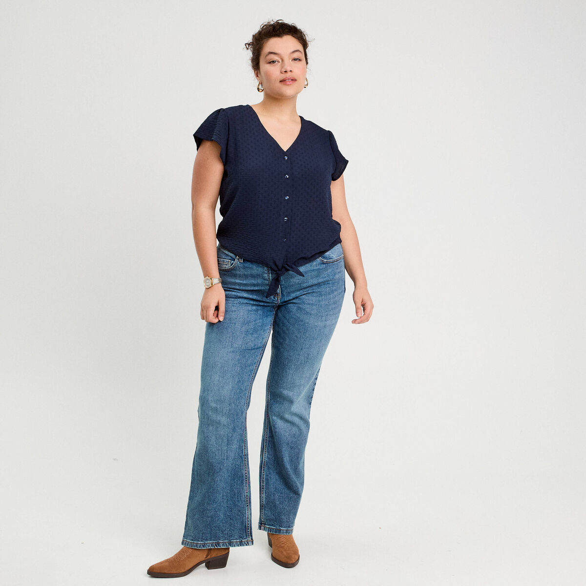 Blouse manches courtes bleu marine femme