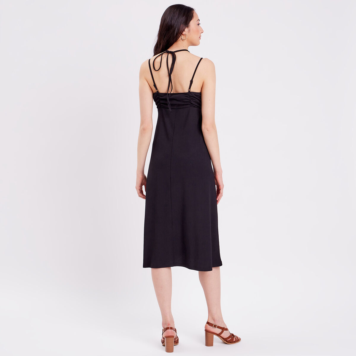 Robe évasée col bustier noir femme