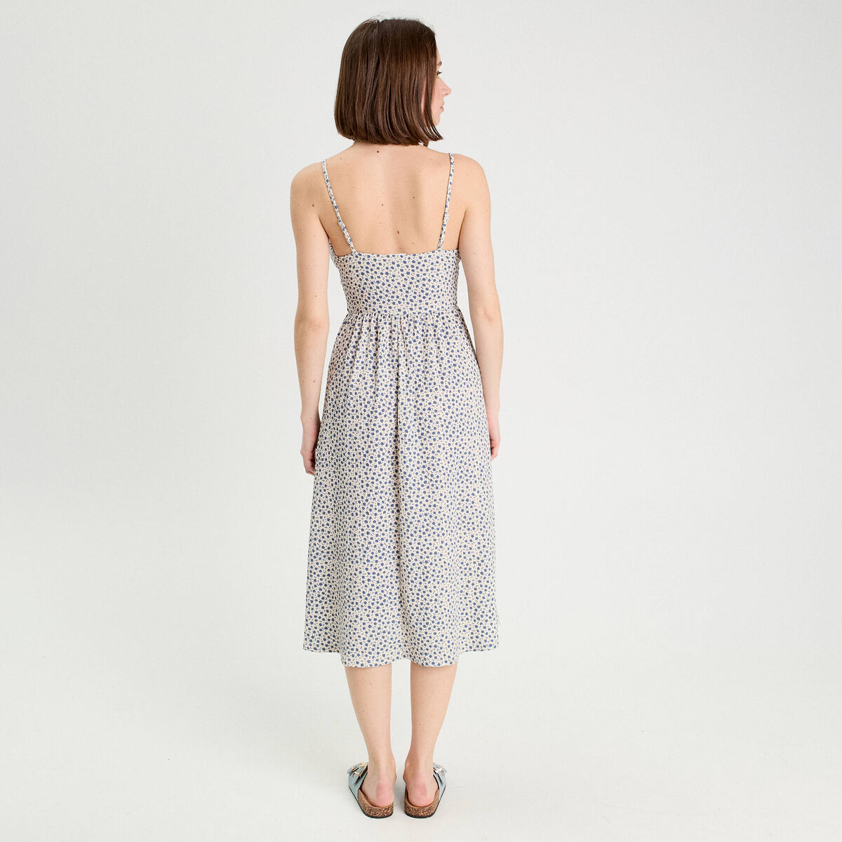 Robe longue évasée bretelles blanc femme