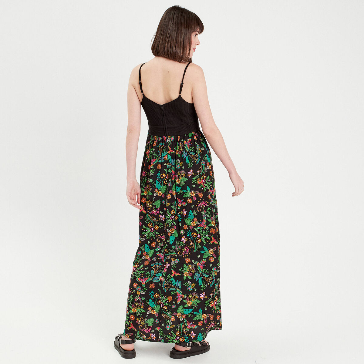 Robe longue empire bretelles noir femme