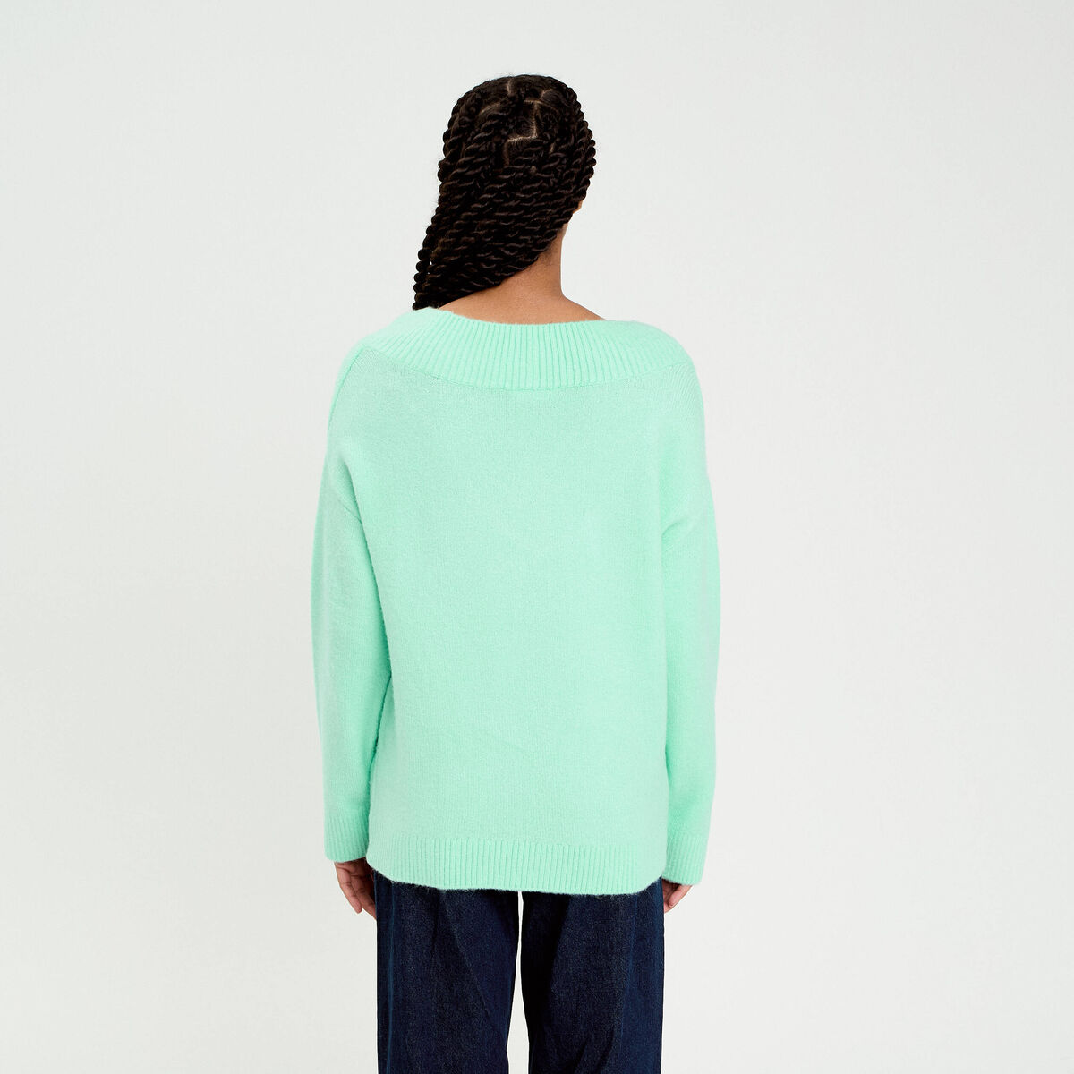 Pull oversize col v manches longues vert menthe femme