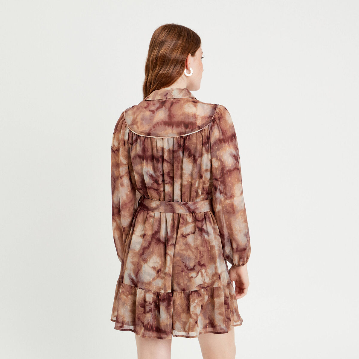 Robe évasée ceinturée marron femme
