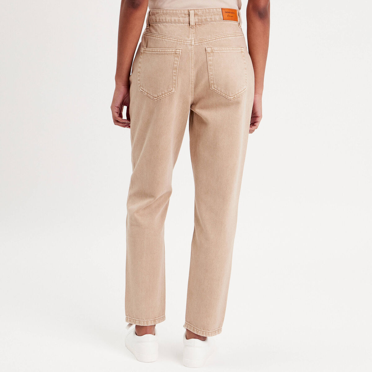 Jeans mom taille haute sable femme