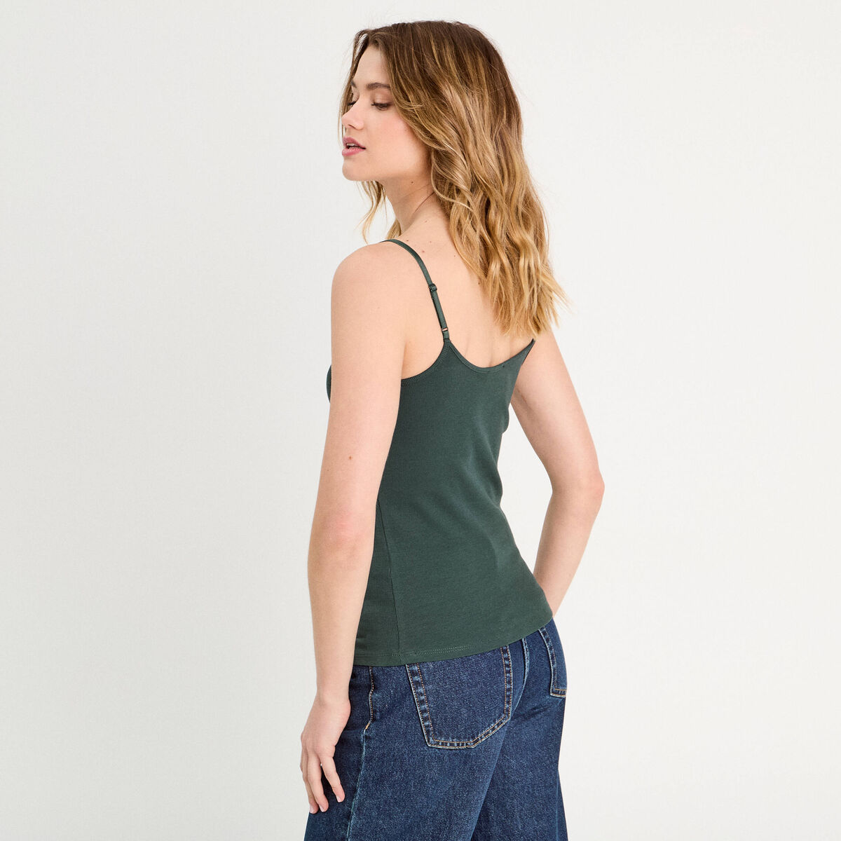 Débardeur détails dentelle vert foncé femme