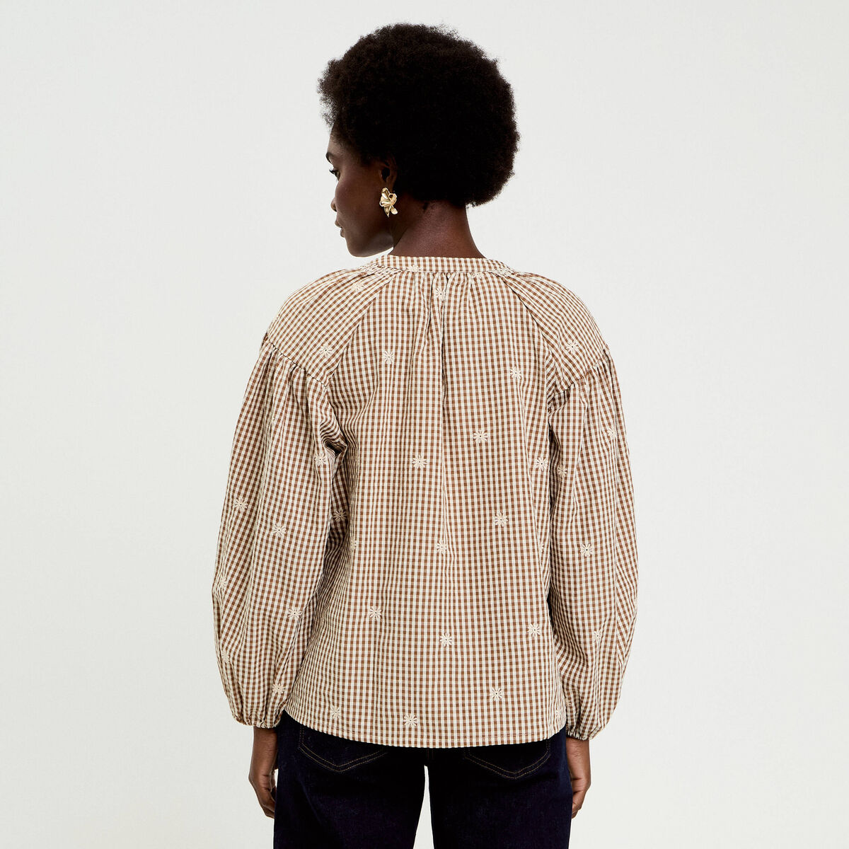 Blouse vichy brodée blanc femme