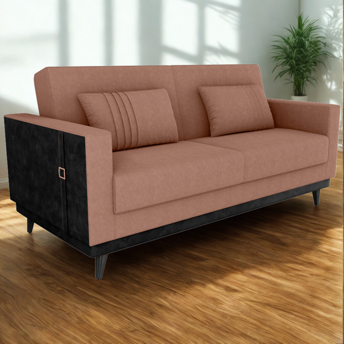 Sofa Cama 2 Lugares 203 Cm Boucle Marrom Corino Preto Milani Store