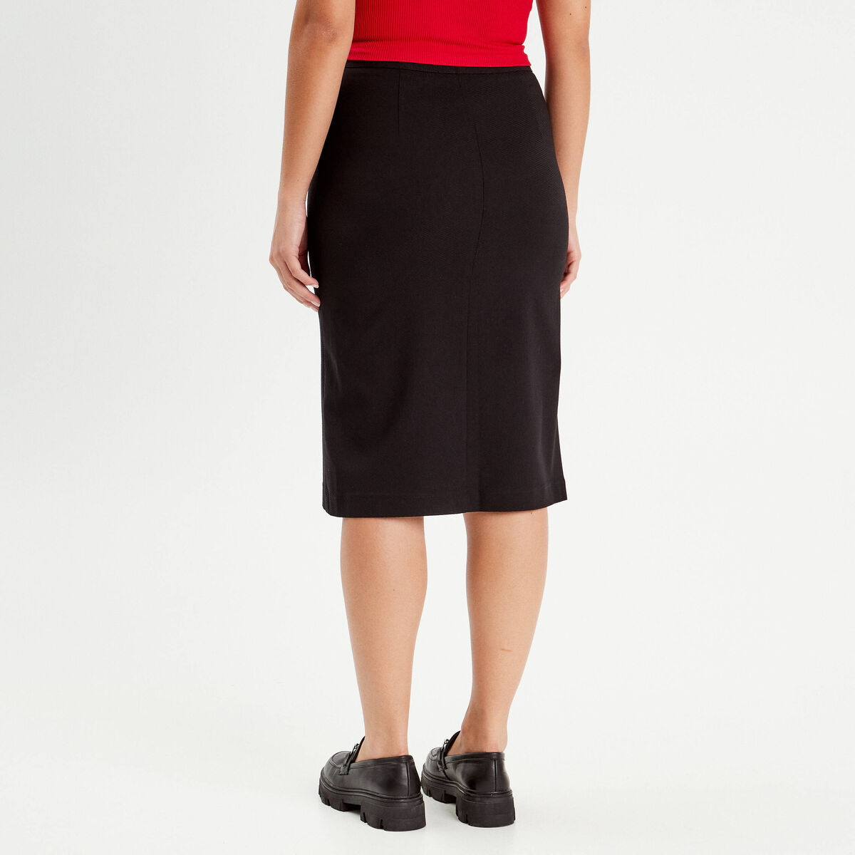 Jupe midi droite zippée noir femme