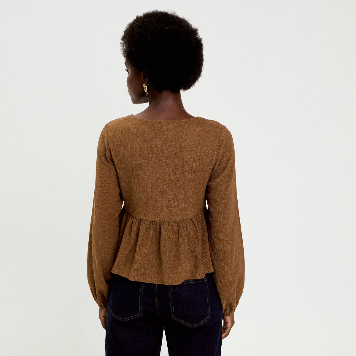 Blouse brodée marron foncé femme