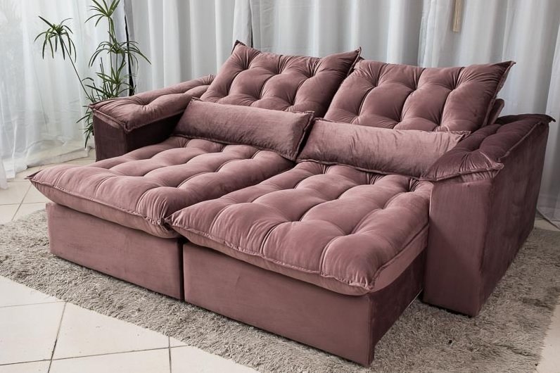Sofá Retrátil e Reclinável Ipanema 1,80m em Tecido Veludo C/pillow Nos Braços - Montagem Inclusa:ros