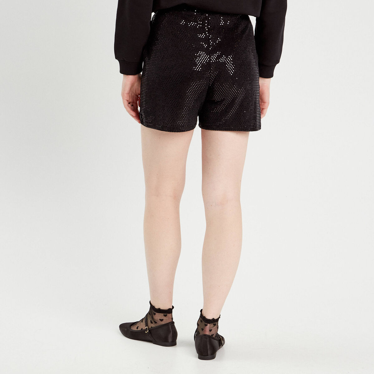 Short ajusté avec sequins noir femme