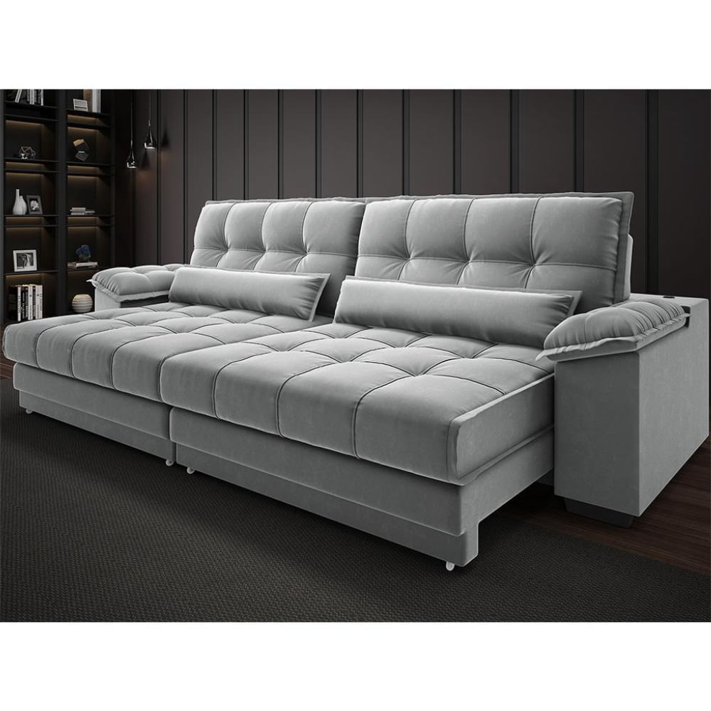 Sofá 4 Lugares Retrátil e Reclinável Majestic Veludo Cinza