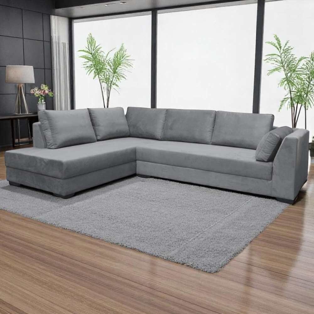 Sofá de Canto 5 Lugares - Sued Aveludado - Oni001:cinza