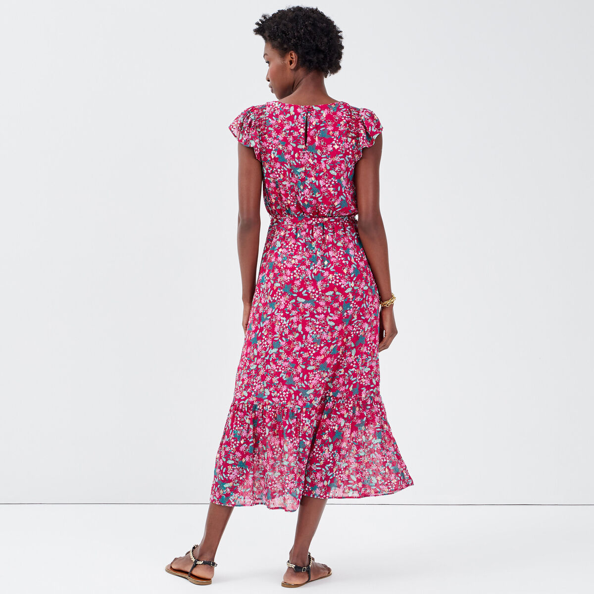 Robe longue évasée ceinturée violet femme