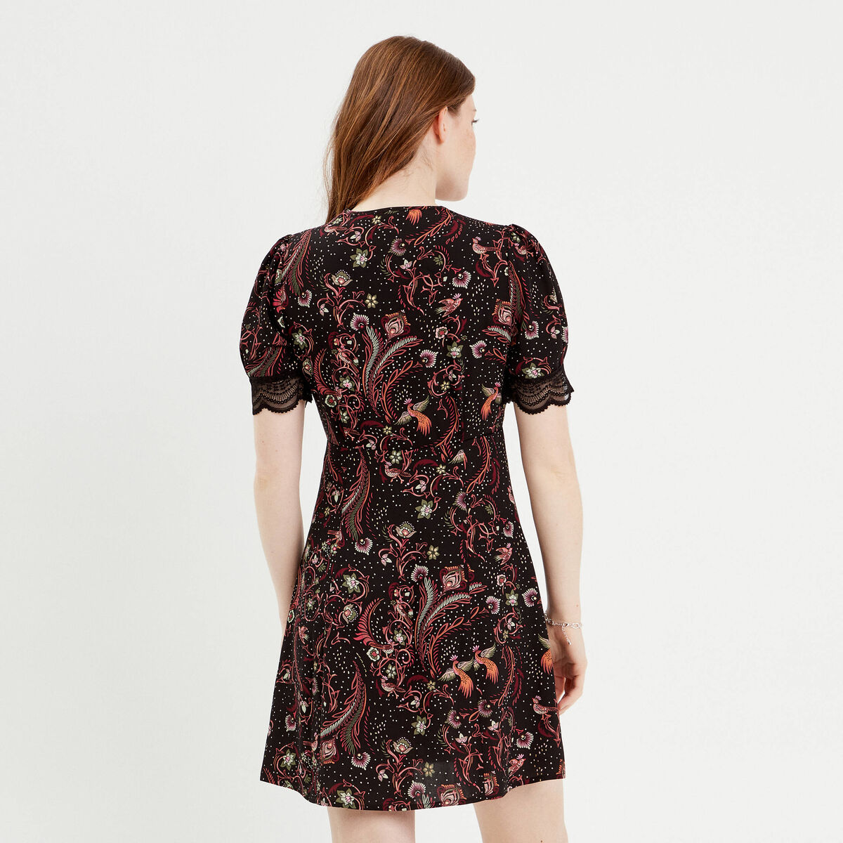 Robe évasée manches courtes noir femme