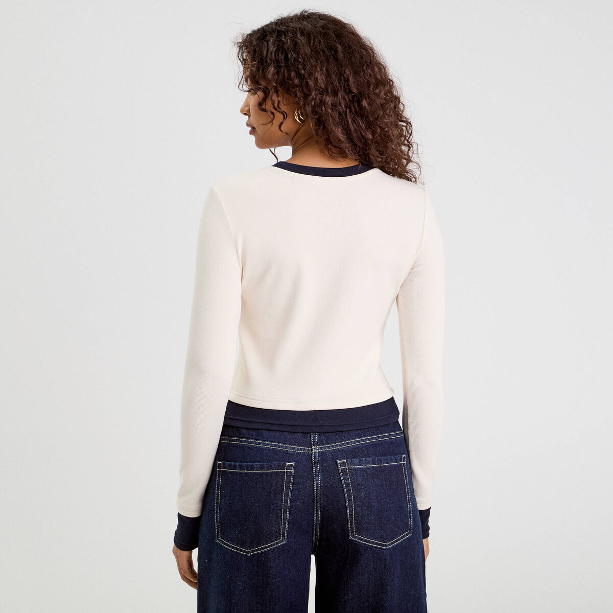 T-shirt cropped 2-en-1 ecru femme