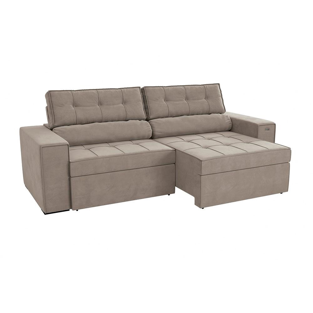 Sofá 4 Lugares Retrátil e Reclinável Lanus Veludo Cinza Claro 250 cm em Promoção | Ofertas na Americanas