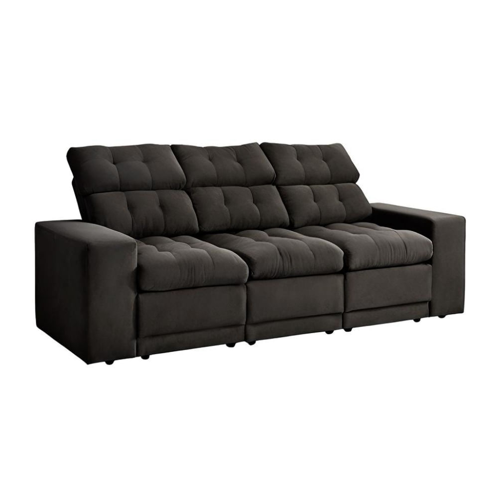 Sofá 3 Lugares Retrátil e Reclinável Baden Suede Preto 230 cm