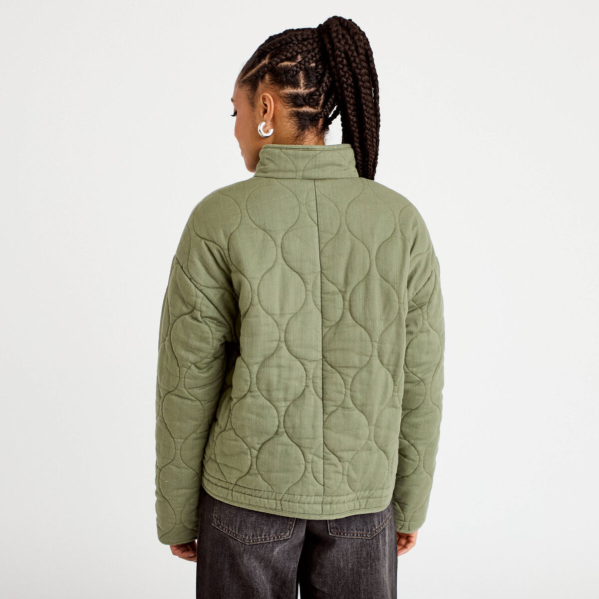 Veste matelassée zippée vert kaki femme