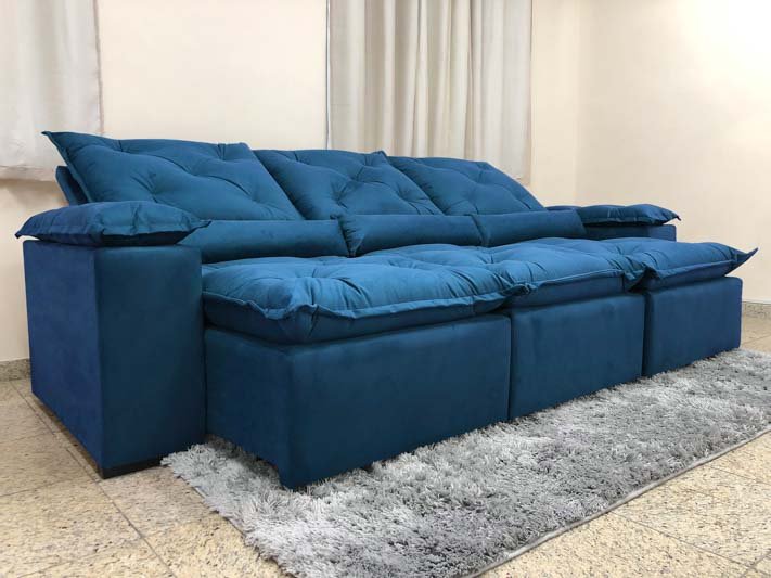 Sofá Retrátil Reclinável 2,70 M Azul 206 Athenas