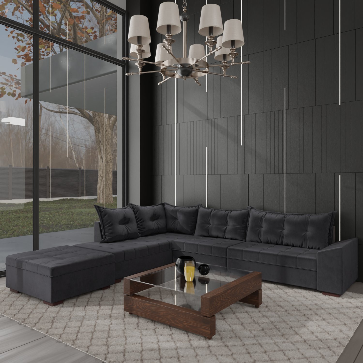 Sofá de Canto 9 Lugares com Puff Itapema