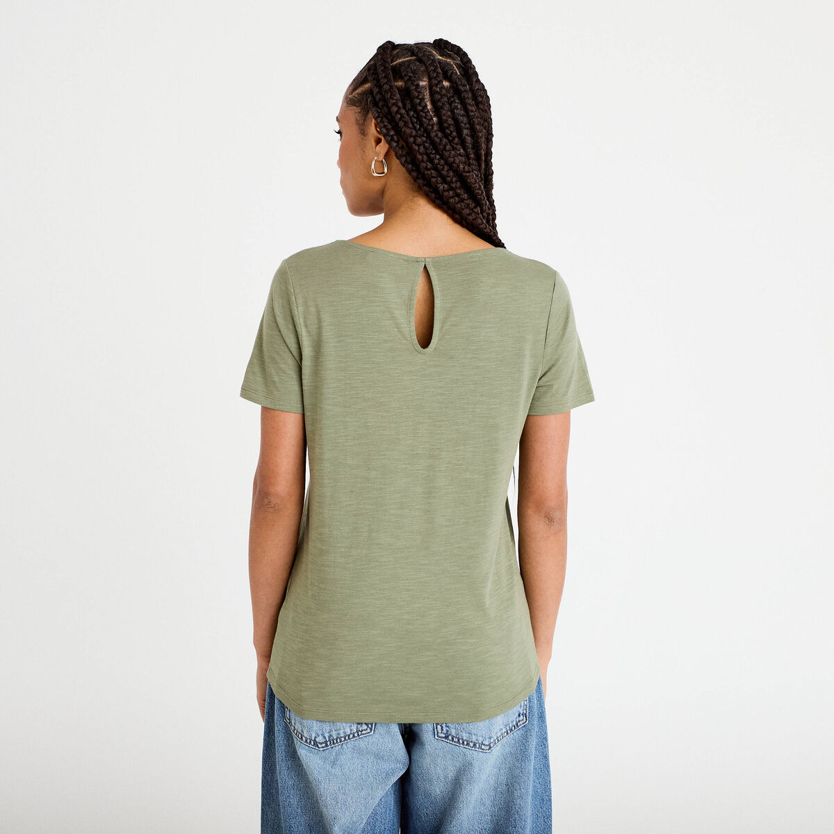 T-shirt manches courtes vert kaki femme