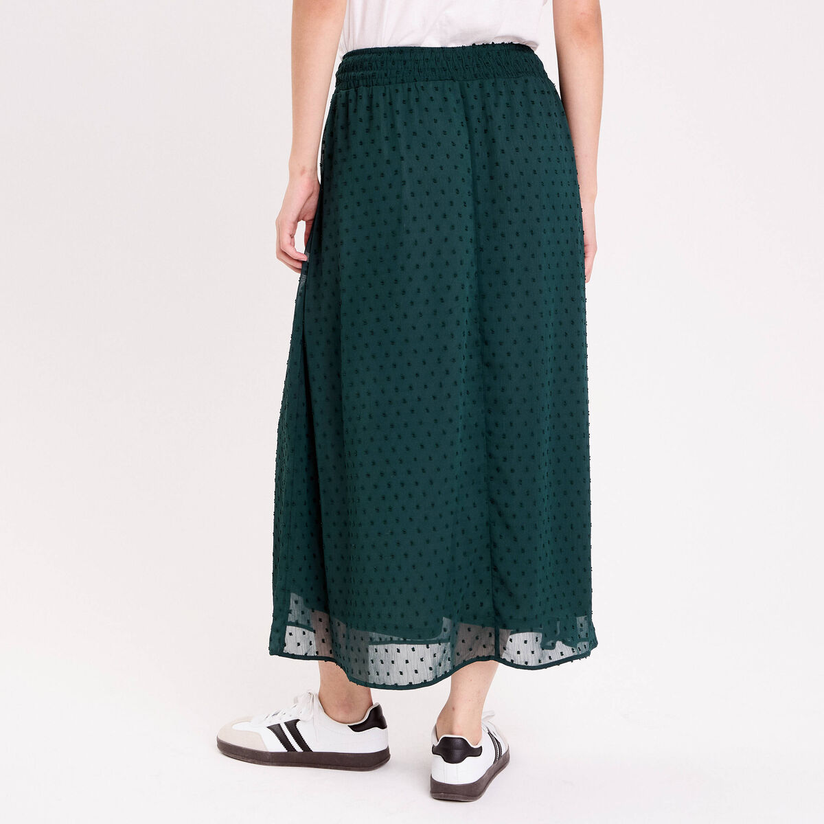 Jupe longue à plumetis vert foncé femme