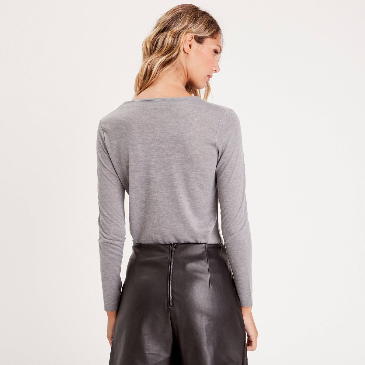 T-shirt manches longues anneau gris clair femme