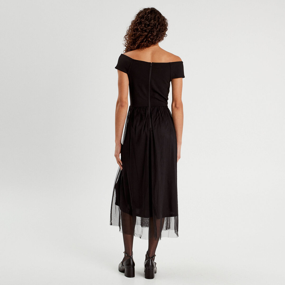 Robe midi bustier évasée noir femme