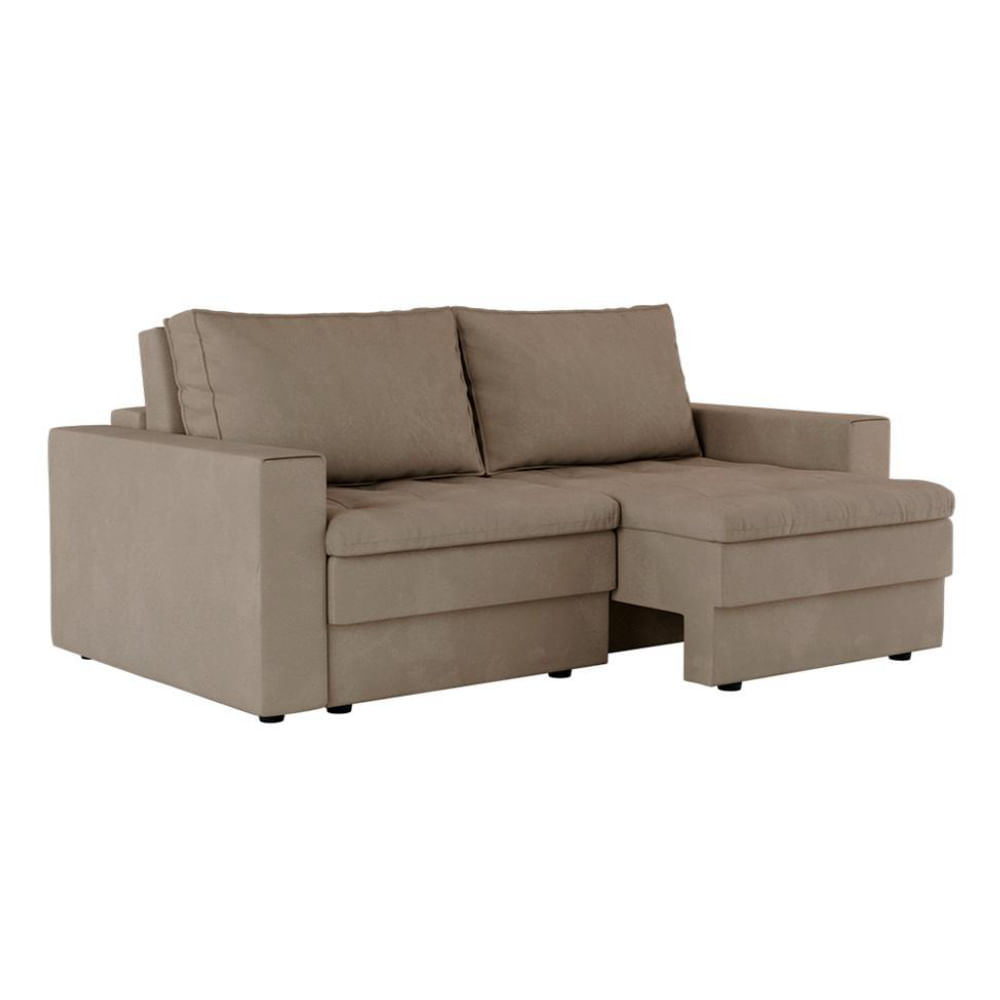 Sofá 3 Lugares Retrátil Berna Suede Bege 210 cm