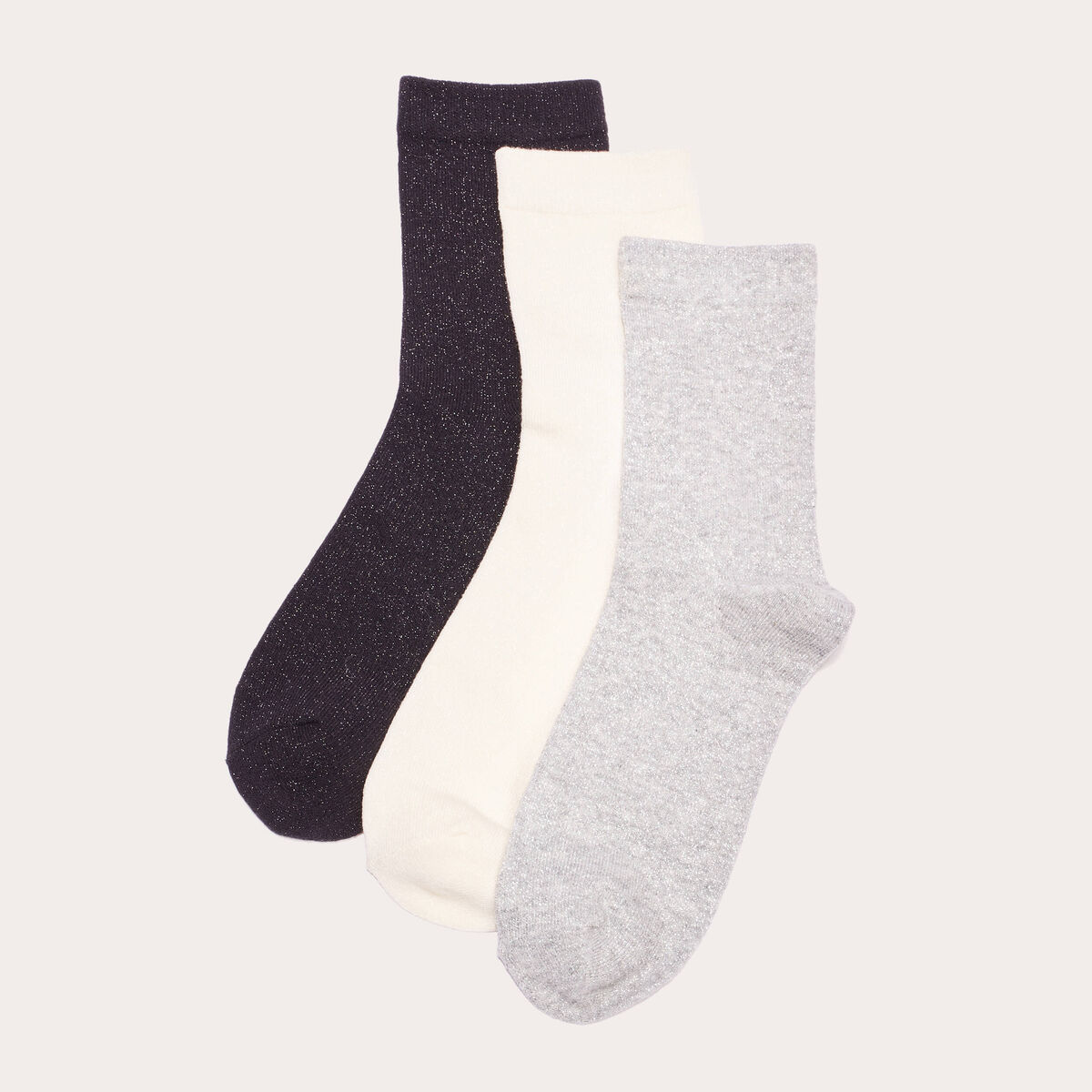 Lot 3 paires chaussettes fils métallisés noir femme