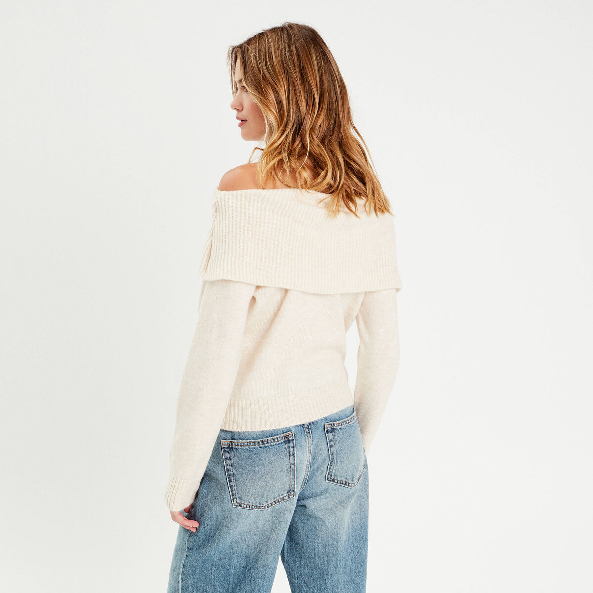 Pull col bardot beige femme
