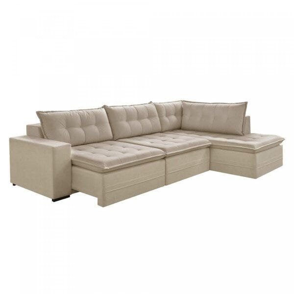 Sofá Retrátil 3 Lugares Suede Bege Presidente