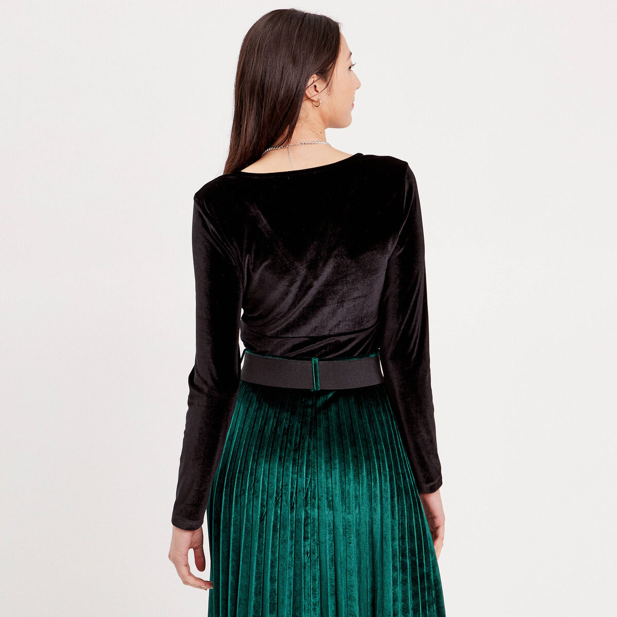 T-shirt velours cintré noir femme