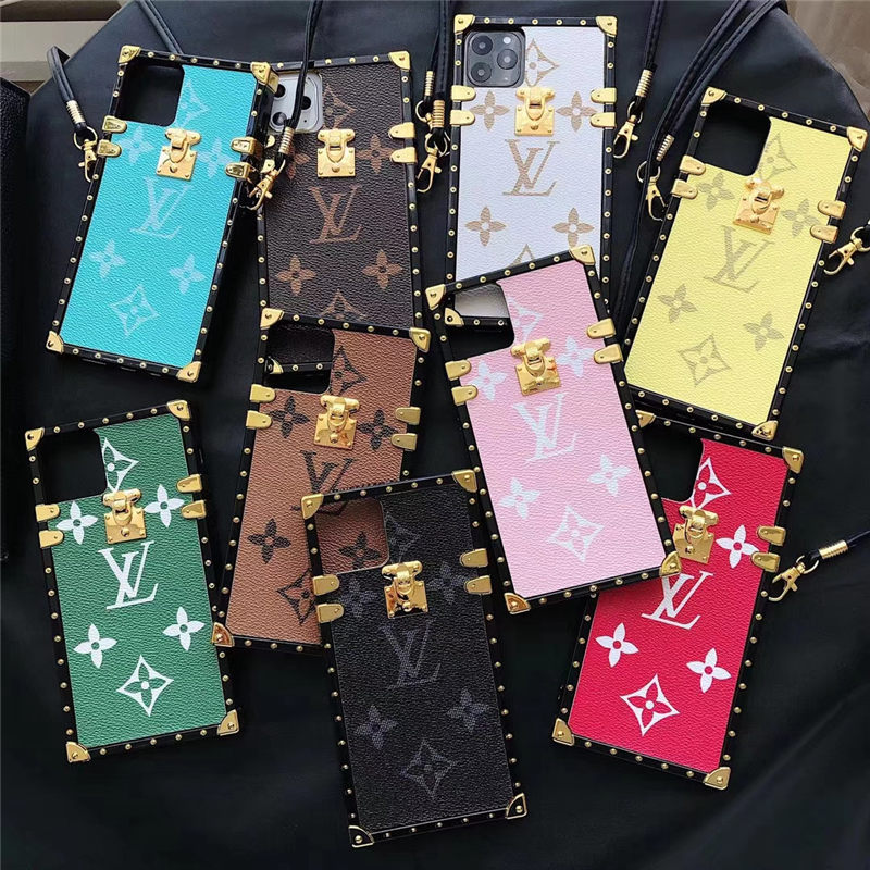 iphone16/16pro 携帯 カバー ブランド LV アイ トランク iphone15/14pro ショルダーケース ヴィトン風 アイフォン13pro max/12/11 ケース レッド ピンク スマホケース 斜め掛け おしゃれ