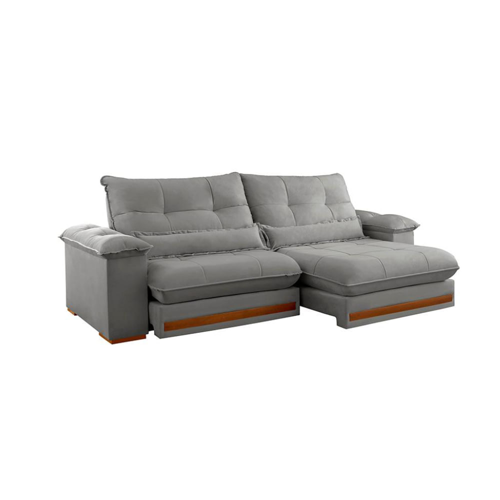 Sofá 4 Lugares Retrátil e Reclinável Qatar Linho Cinza 280 cm