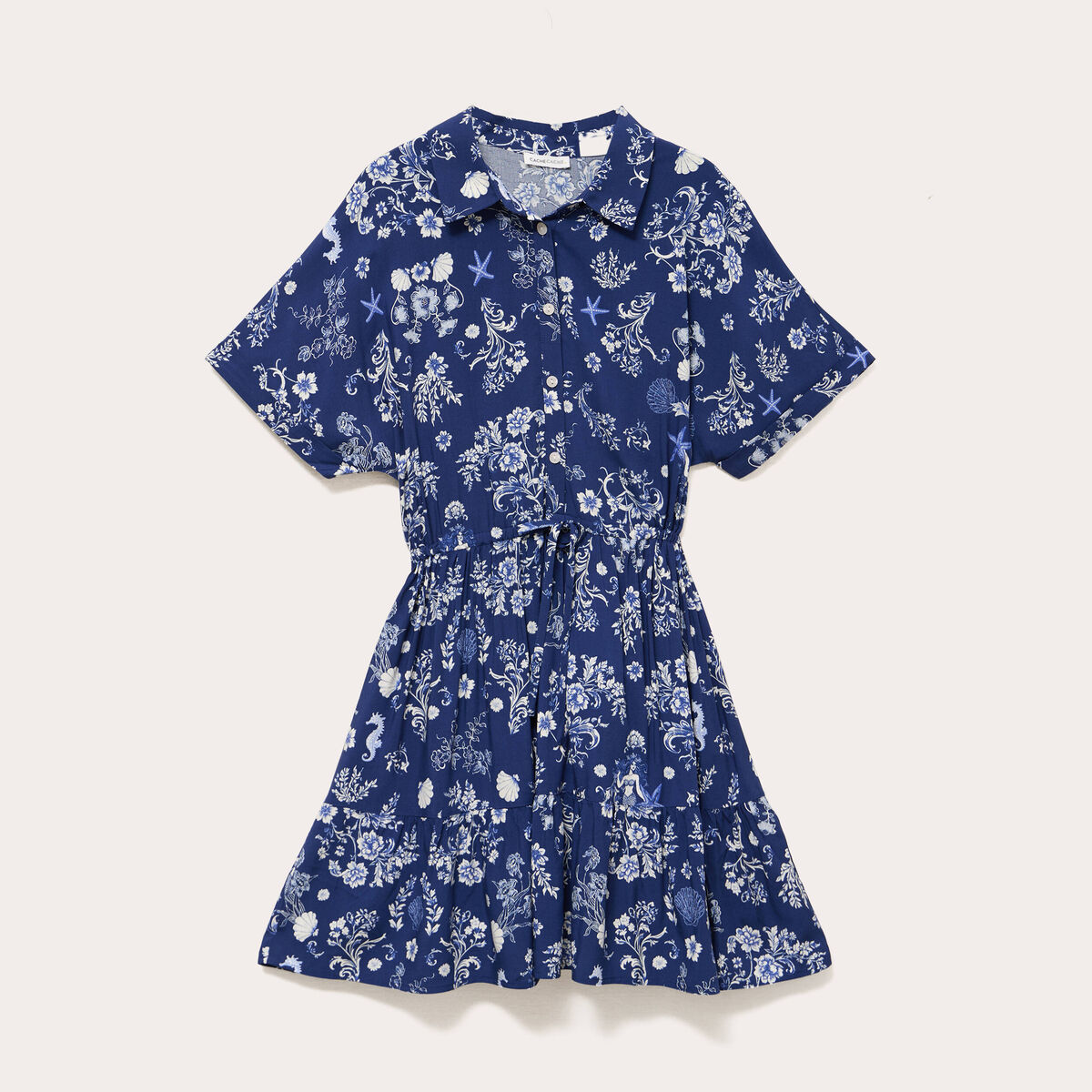 Robe courte évasée col chemise bleu marine femme
