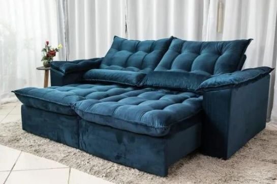 Sofá Retrátil e Reclinável Ipanema 1,50m em Tecido Veludo C/pillow Nos Braços - Montagem Inclusa:azu