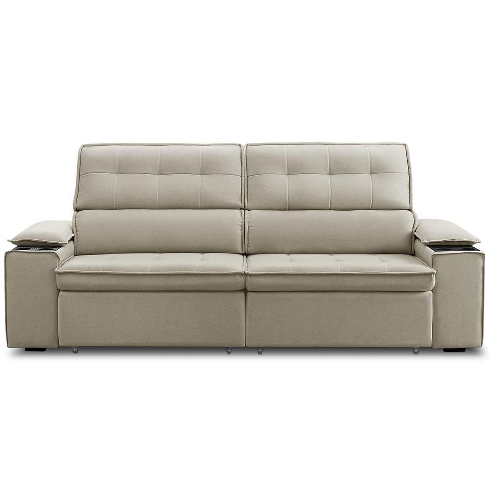 Sofá Retrátil Reclinável 3 Lugares Sala de Estar 235cm Bilac F04 Linho Bege - Lyam Decor