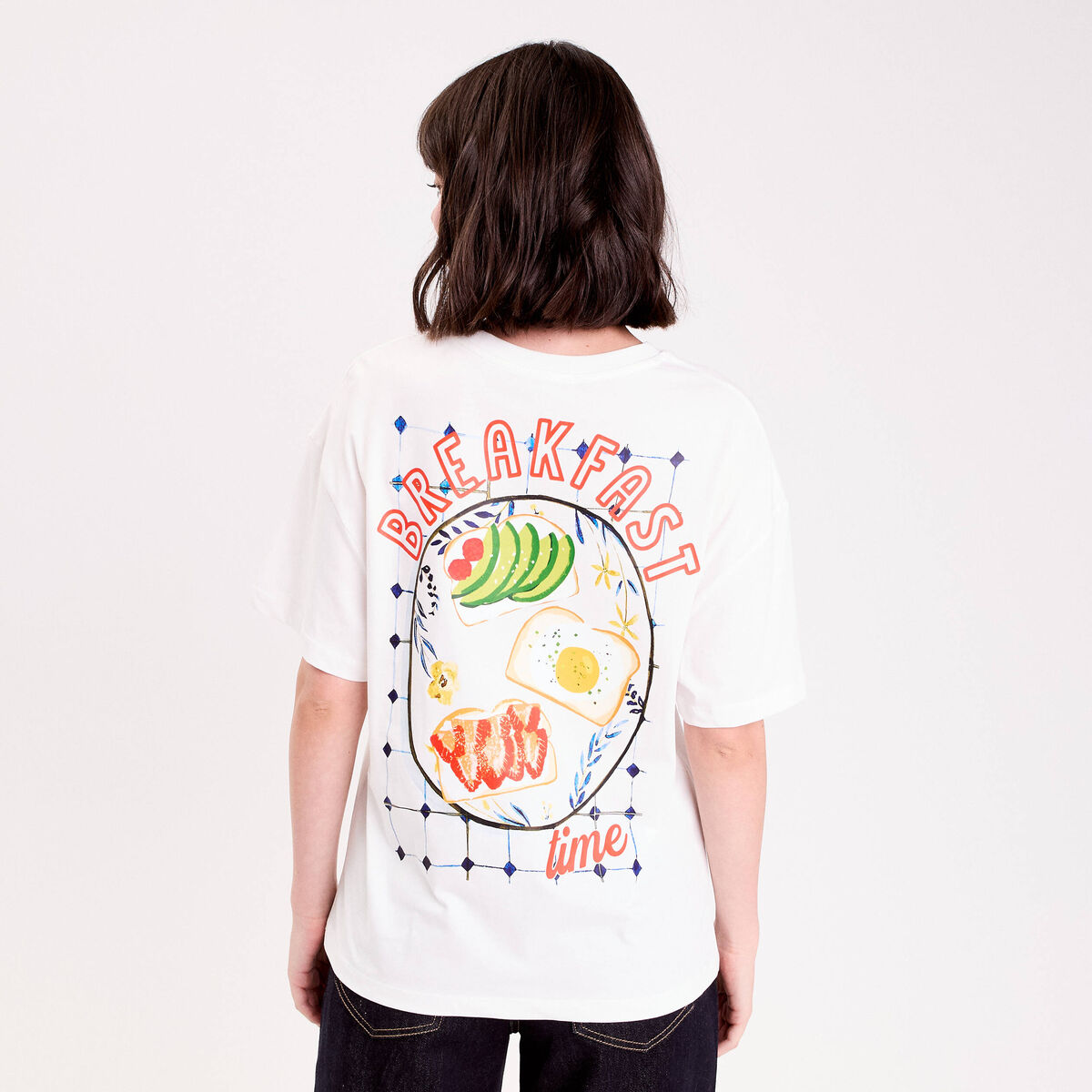 T-shirt oversize long manches courtes ecru femme