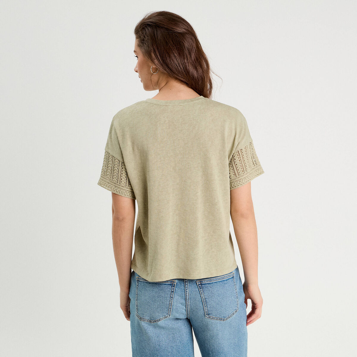 T-shirt manches courtes vert kaki femme