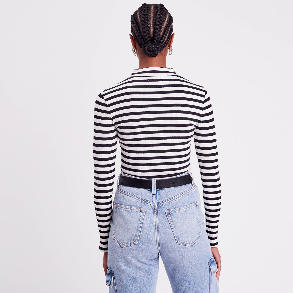 T-shirt cintré col montant noir femme